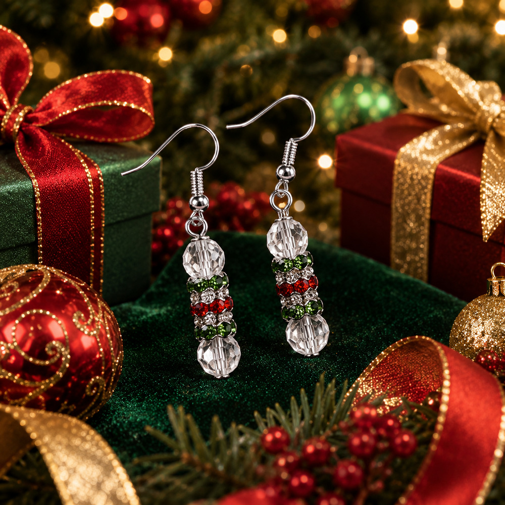 Handmade Color Rhinestone Earrings: Holiday Festive #C26